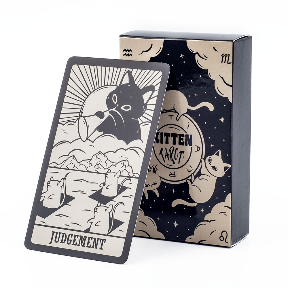 Tarot Cards Deck With Guidebook - Kätzchen-Tarot-Deck, 78-teilig, niedlich, schwarz und weiß,